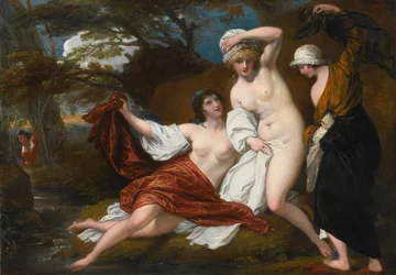 Musidora und ihre zwei Begleiterinnen, Sacharissa und Amoret, beim Bad von Damon beobachtet